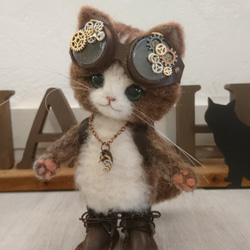 ハンドメイド　スチームパンク黒猫　55㎝　ネコ　猫又ぬいぐるみ　BIG ハンドメイドスチームパンク黒猫55㎝ネコ猫又ぬいぐるみBIG