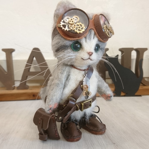 羊毛フェルト 猫 茶白猫雑貨 ぬいぐるみ マスコット 羊毛フェルトの猫 茶白 ハンドメイド ネコ ねこ 人形 インテリア