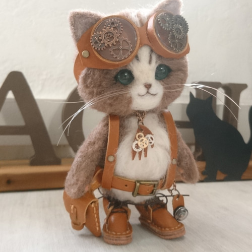 送料無料☆羊毛フェルトぬいぐるみ☆人気作家商品『お出かけ猫