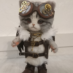 ハンドメイド　スチームパンク黒猫　55㎝　ネコ　猫又ぬいぐるみ　BIG 0_a18670bd85c8386986d4916ab07b