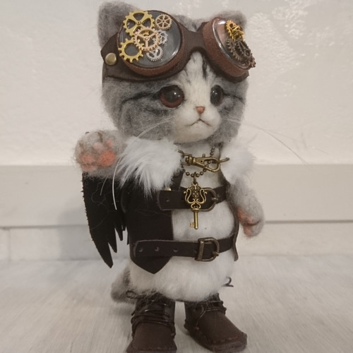 スチームパンクモチーフ2匹の猫【ハンドメイド