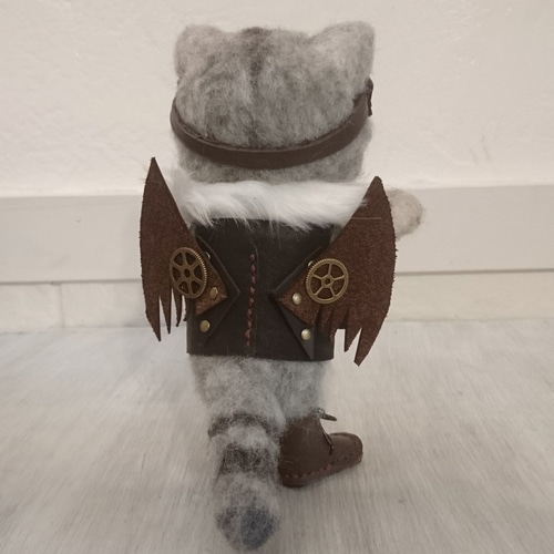 スチームパンクのサバしろ猫 羊毛フェルト 置物 全身可動 ねこ