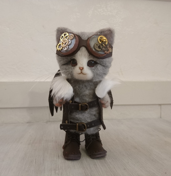 蒸汽朋克情侶貓毛氈飾品全身可移動貓毛絨娃娃雜貨 第7張的照片