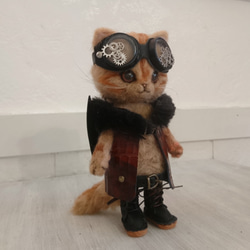 蒸汽朋克情侶貓毛氈飾品全身可移動貓毛絨娃娃雜貨 第10張的照片