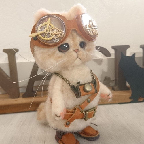 ハンドメイド　スチームパンク黒猫　55㎝　ネコ　猫又ぬいぐるみ　BIG ハンドメイドスチームパンク黒猫55㎝ネコ猫又ぬいぐるみBIG