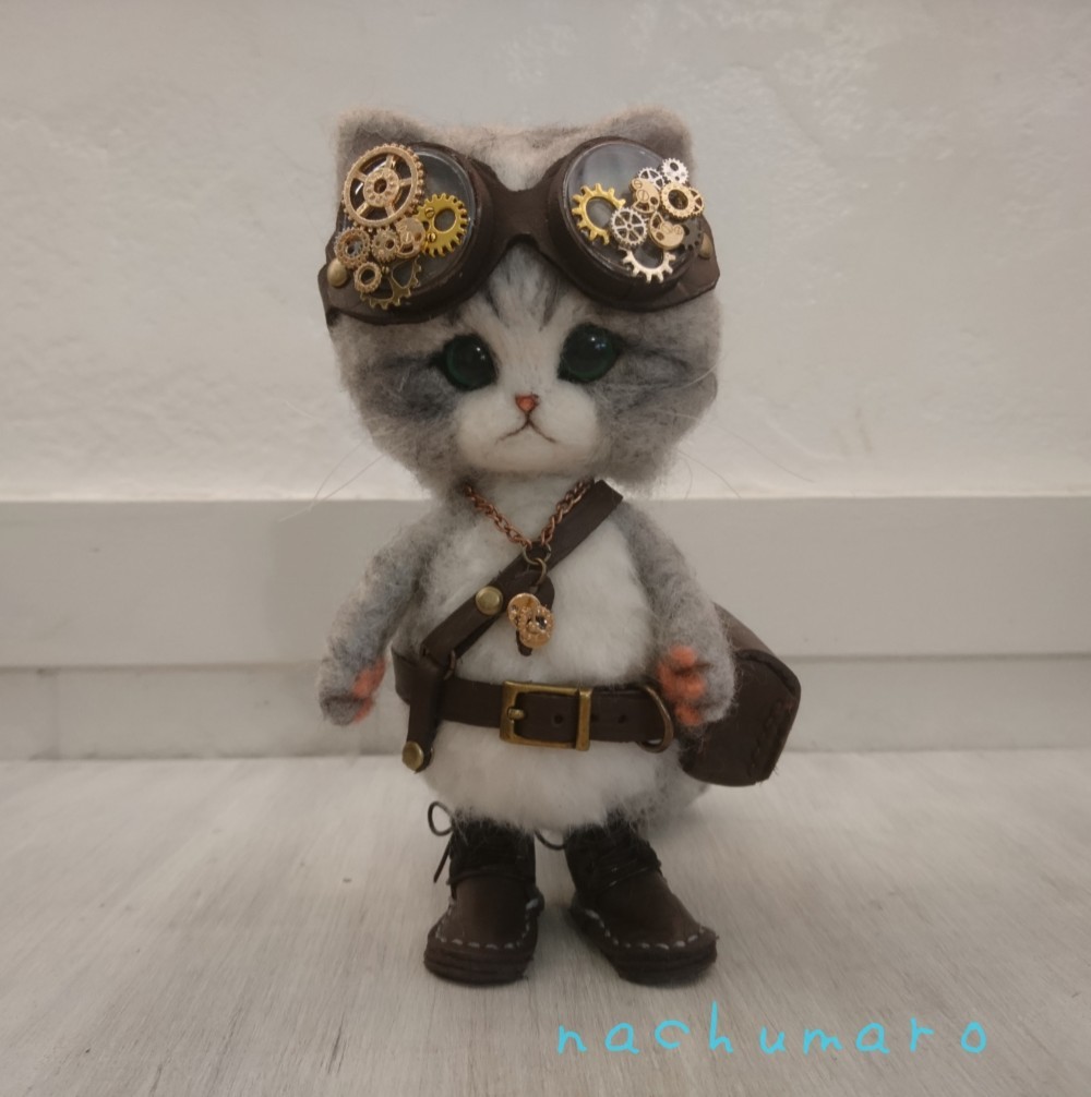 人気ランキング1位～（売れ筋商品） ハンドメイド　スチームパンク黒猫　55㎝　ネコ　猫又ぬいぐるみ　BIG ぬいぐるみ