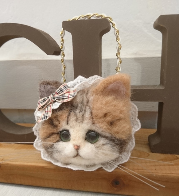 絲帶Nyanko袋魅力羊毛氈粉彩Mikane貓Neko 第2張的照片