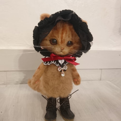 Goth Loli Nyanko毛絨羊毛毛氈茶和貓雕像全身可移動娃娃 第3張的照片