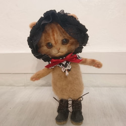 Goth Loli Nyanko毛絨羊毛毛氈茶和貓雕像全身可移動娃娃 第8張的照片