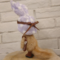 うさみみ帽子のゴーグルにゃんこ（ラベンダーカラー）　ぬいぐるみ 羊毛フェルト 置物　全身可動 人形 7枚目の画像