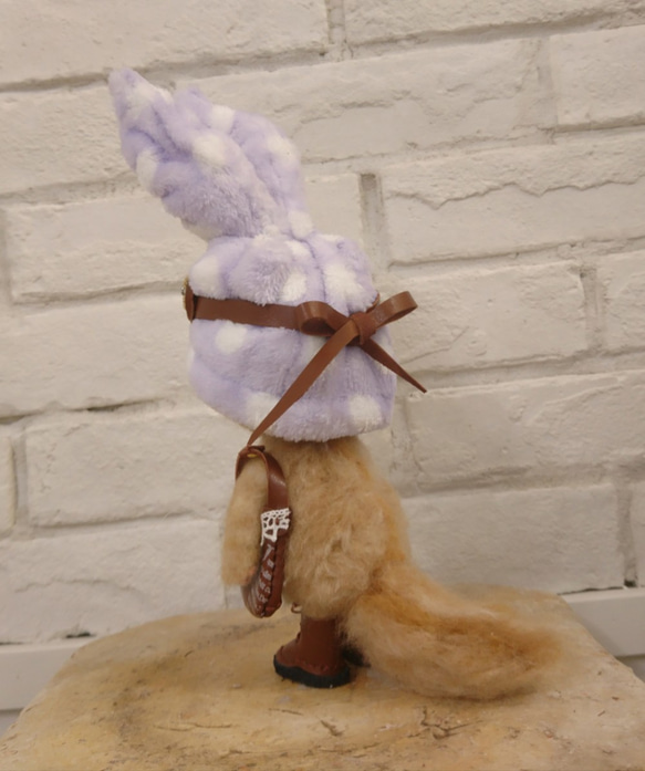 宇佐美帽子護目鏡貓（薰衣草色）毛絨玩具羊毛氈小雕像全身可移動娃娃 第7張的照片