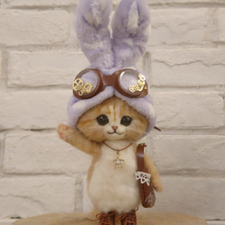 宇佐美帽子護目鏡貓（薰衣草色）毛絨玩具羊毛氈小雕像全身可移動娃娃 第8張的照片