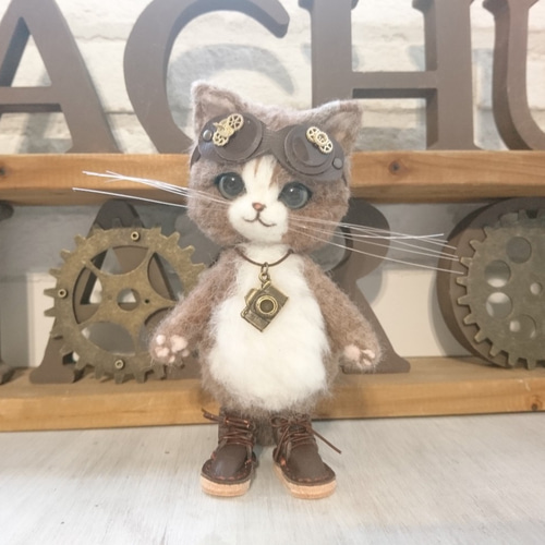 スチームパンクのごーぐるにゃんこ（Mサイズ） はちわれ猫