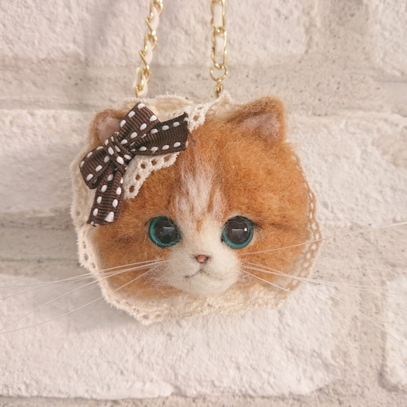 ねこ 茶白 羊毛フェルト 猫 ねこ・茶白ΦωΦ) 羊毛フェルト 猫フレーム 羊毛フェルト tomoe*farm