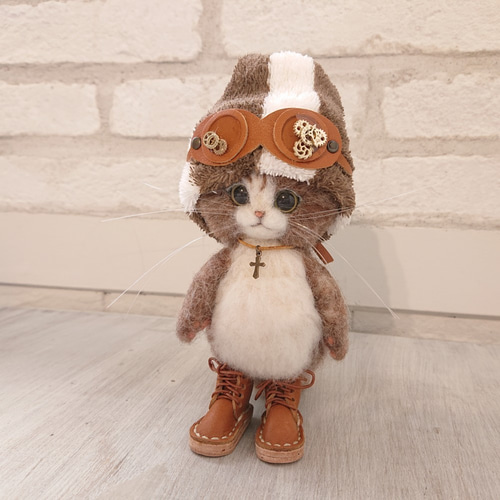 スチームパンクのごーぐるにゃんこ（Sサイズ） はちわれ猫