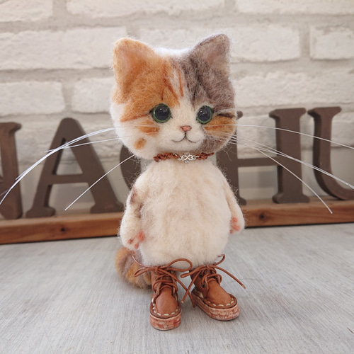 冬支度のごーぐるにゃんこ 三毛猫 ぬいぐるみ（Sサイズ） 羊毛フェルト