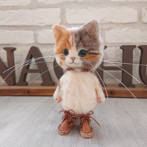 冬支度のごーぐるにゃんこ 三毛猫 ぬいぐるみ（Sサイズ） 羊毛フェルト