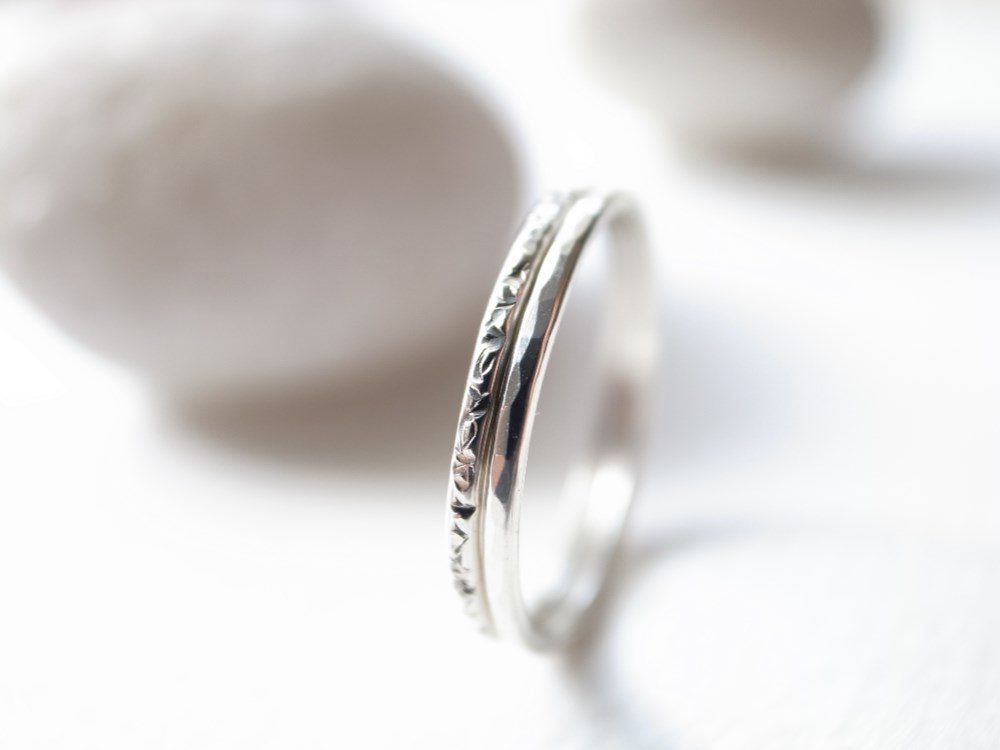 【セットリング】シルバー950 テクスチャーリング/stardust & シルバー950 槌目リング/tsuchime