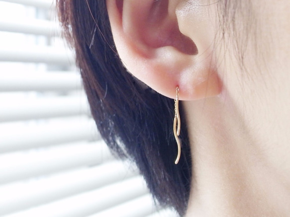 K18YG/yarn pierced earrings short 第5張的照片