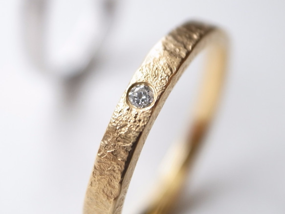 【pairing】K18YG Diamond・Pt900/stone texture ring 第2張的照片