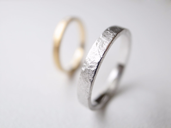【pairing】K18YG Diamond・Pt900/stone texture ring 第3張的照片