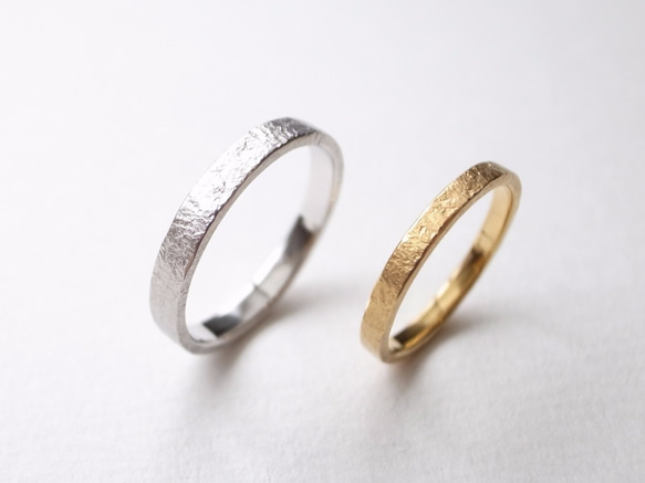 【pairing】K18YG Diamond・Pt900/stone texture ring 第5張的照片