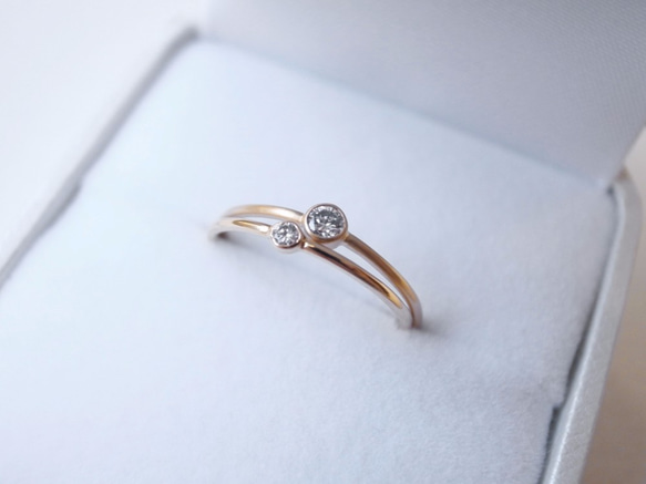 【set ring】K18YG Diamond/2.5＆1.8 round grain ring 第4張的照片