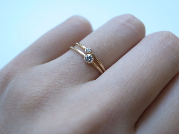 【set ring】K18YG Diamond/2.5＆1.8 round grain ring 第5張的照片