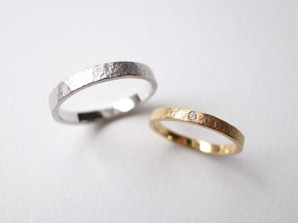 【pairing】K18YG Diamond・silver950/stone texture ring 第1張的照片