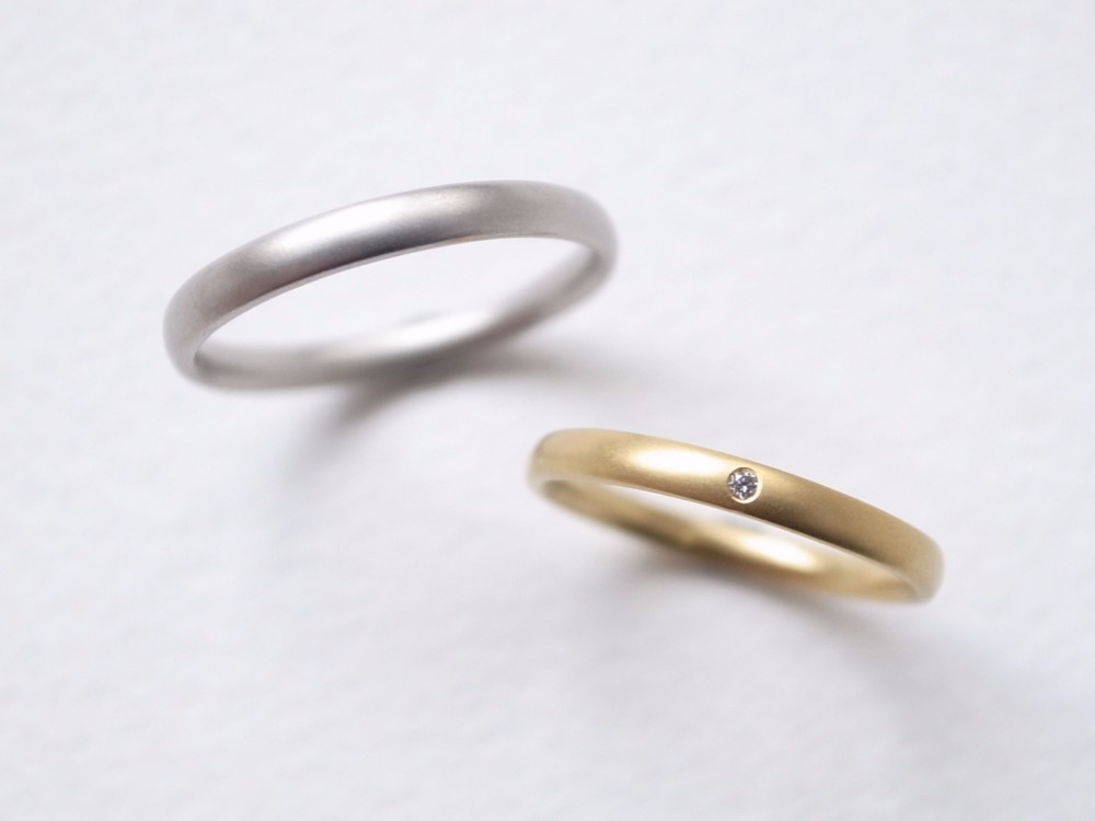 【ペアリング】K18ゴールド ダイヤモンド・シルバー950 甲丸リング/oval-s