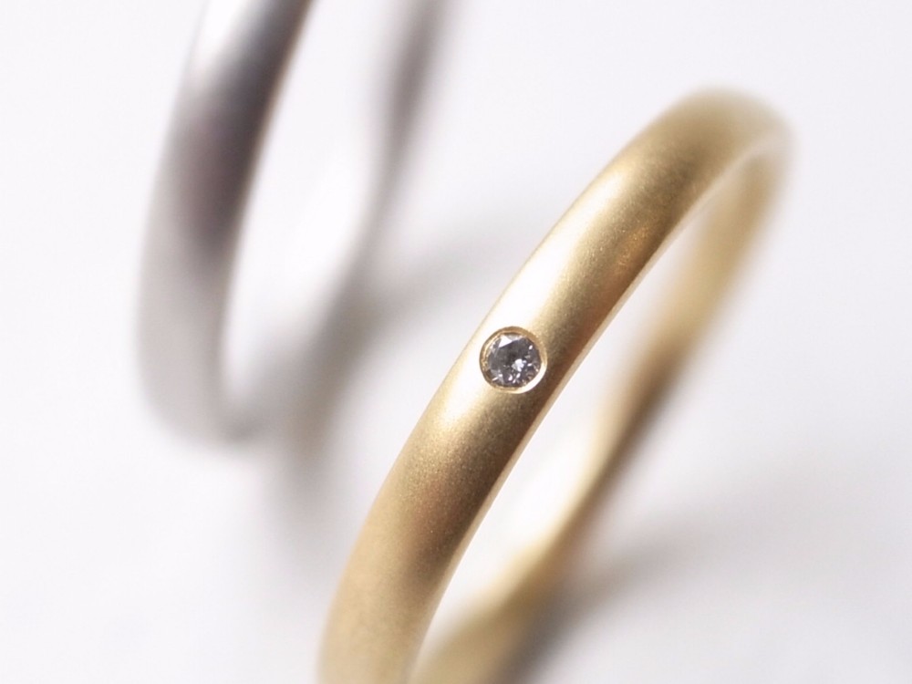 【ペアリング】K18ゴールド ダイヤモンド・シルバー950 甲丸リング/oval-s