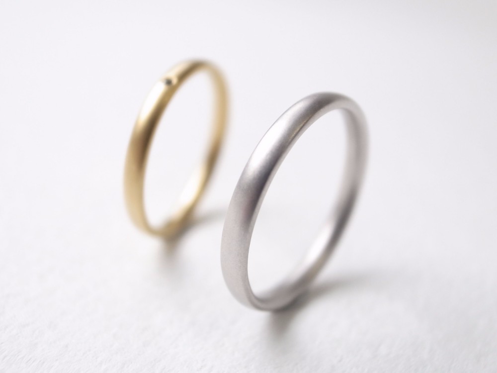 【ペアリング】K18ゴールド ダイヤモンド・シルバー950 甲丸リング/oval-s