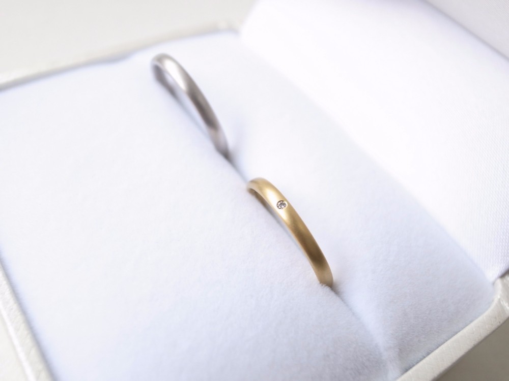 【ペアリング】K18ゴールド ダイヤモンド・シルバー950 甲丸リング/oval-s