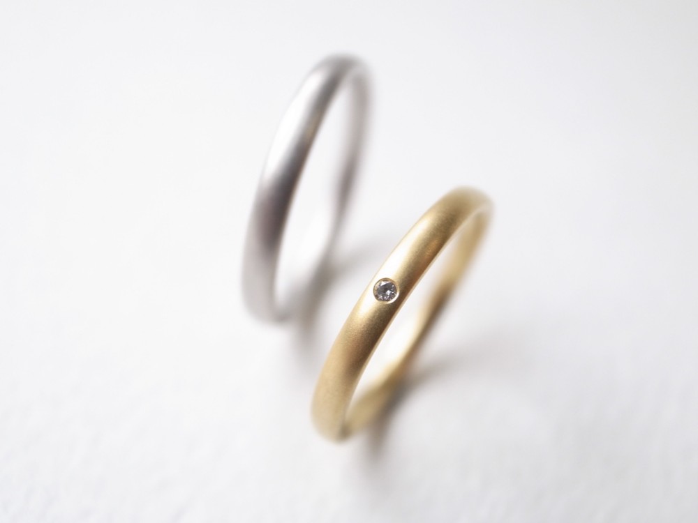 【ペアリング】K18ゴールド ダイヤモンド・シルバー950 甲丸リング/oval-s