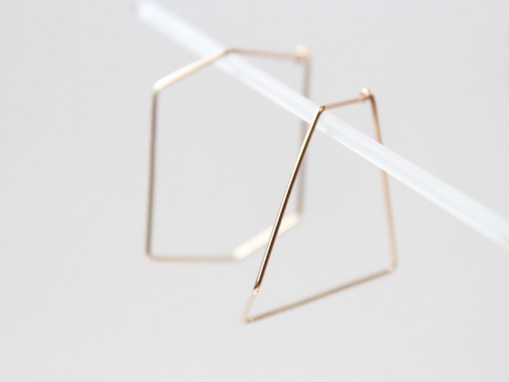 K10YGゴールド フープピアス/pentagon & hexagon