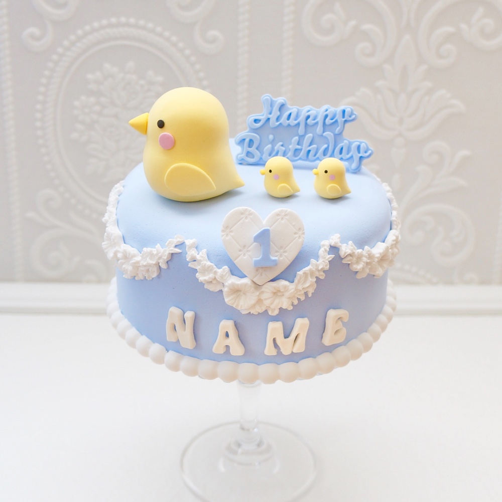 小鳥のバースデークレイケーキ✳︎ブルー✳︎色変更可＊フェイクケーキ＊推しケーキ