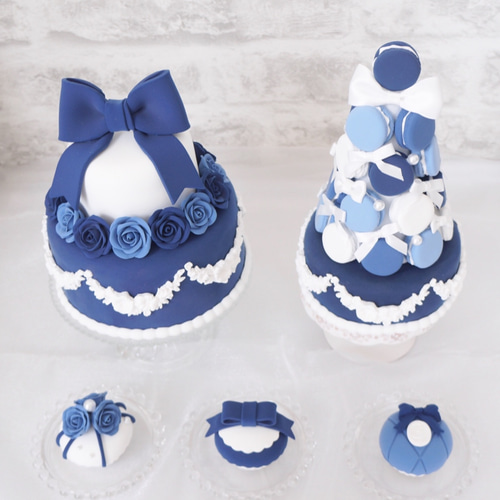 クレイケーキ＆マカロンタワー＆カップケーキ✳︎ネイビー紺＊色変更可