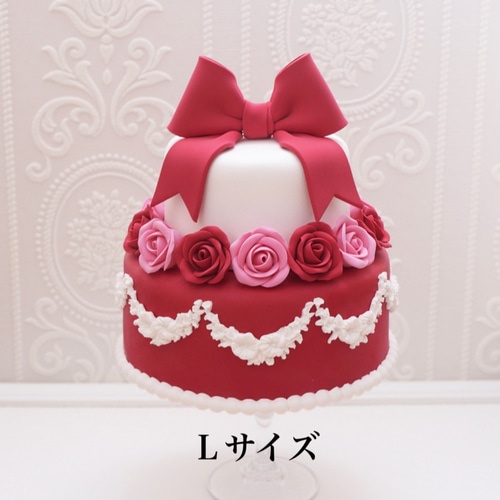 りぼんとバラのクレイケーキ✳︎赤レッド✳︎色変更可 その他