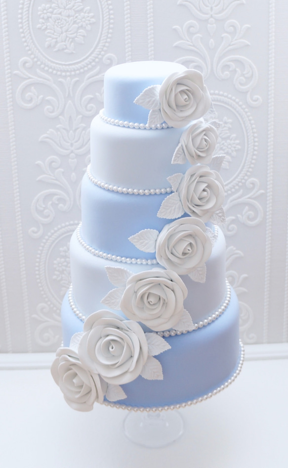 五段ローズクレイケーキ✳︎ブルー＊色変更可＊フェイクケーキ＊推し