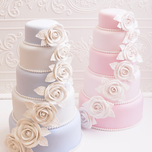 五段ローズクレイケーキ✳︎ブルー＊色変更可＊フェイクケーキ＊推し