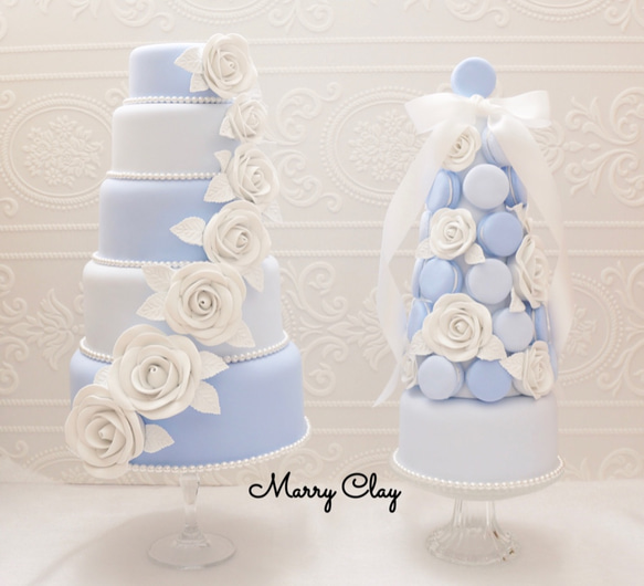 ローズのクレイケーキ＆マカロンタワーセット✳︎ブルー✳︎色変更可