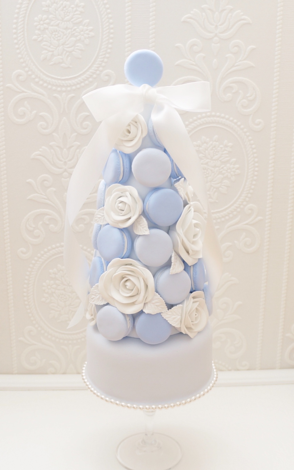 ローズのマカロンタワー✳︎ブルー✳︎色変更可＊フェイク＊推しケーキ＊ウェディング＊ウェルカムスペース＊ディスプレイ