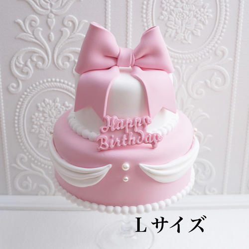 リボンとドレープのクレイケーキ＊ピンク＊色変更可＊フェイクケーキ