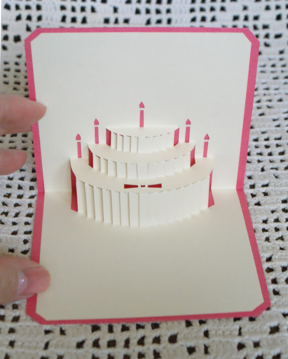 【送料込】ポップアップカード ミニ バースデーケーキ ピンク 1枚目の画像