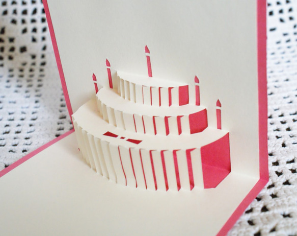 [含郵費]彈出卡迷你生日蛋糕粉紅色 第2張的照片