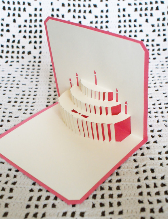 [含郵費]彈出卡迷你生日蛋糕粉紅色 第3張的照片