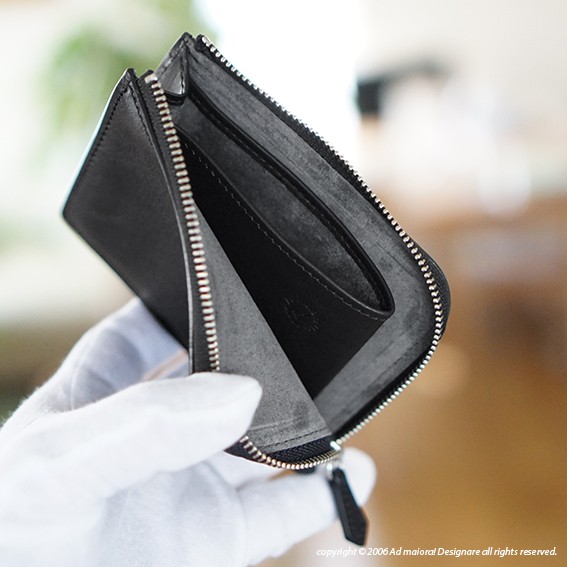 L型財布 "Leatus" ・ブラック×グレー[受注製作品]