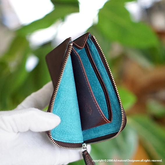 L型財布 "Leatus" ・チョコ×ターコイズ[受注制作品]
