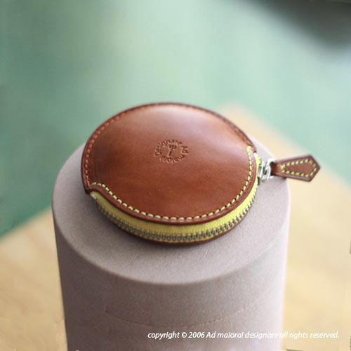 ふっくらしたコインケース Luna・コニャック×イエロー［受注製作品］