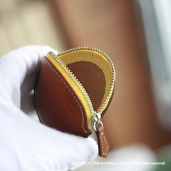 ふっくらしたコインケース Luna・コニャック×イエロー［受注製作品］ 2枚目の画像